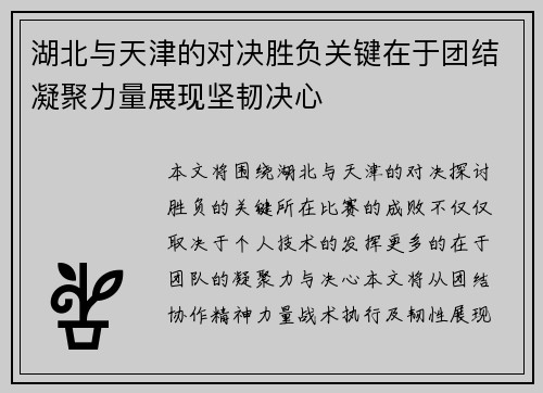 湖北与天津的对决胜负关键在于团结凝聚力量展现坚韧决心